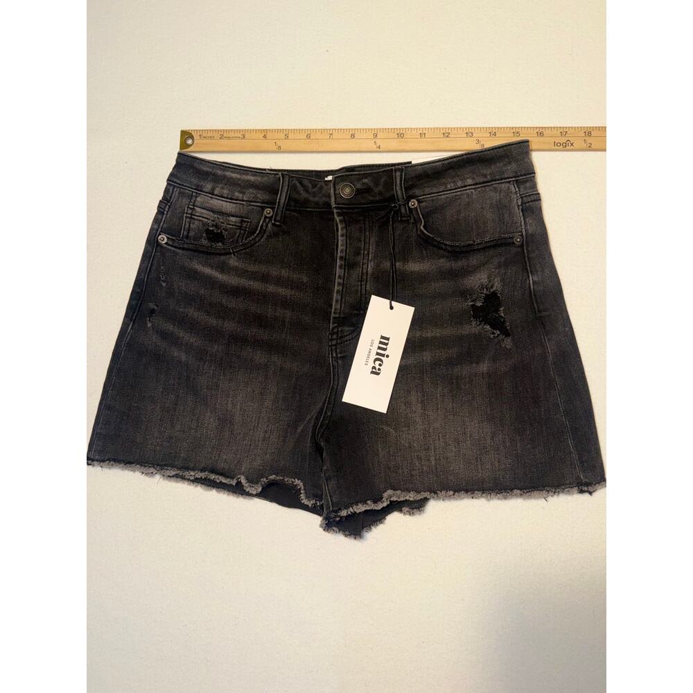 Mica Los Angeles New distressed button zipper black raw frayed hem jeans shorts - Picture 5 of 16